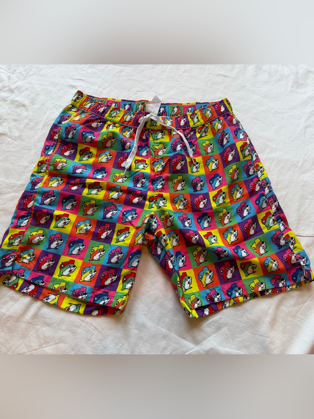 Buc-ee’s Rainbow Beaver Swim Trunks Board Shorts Men’s Medium M Retro 7” inseam